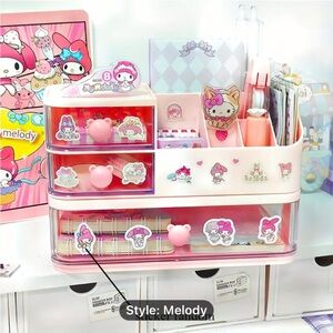 Pink and White Makeup Organizer with Multi-Tiered Design